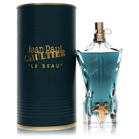 Jean Paul Gaultier Le Beau perfume bottle and packaging on a white background