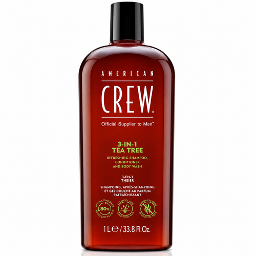 American Crew 3-in-1 tea tree product bottle on a white background