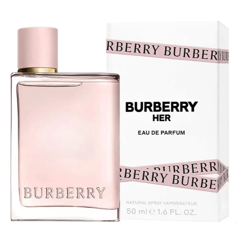 Burberry Her Eau de Parfum bottle and packaging on a white background