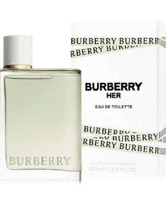 Burberry perfume bottle and packaging on a white background