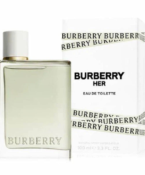 Burberry perfume bottle and packaging on a white background