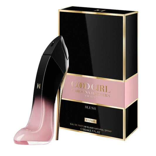 Perfume bottle and packaging of 'Good Girl' by Carolina Herrera on a white background