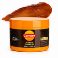 Carroten Intensive Tanning Gel jar with a swatch of tanned skin on a white background