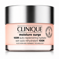 Clinique moisture surge 100H hydrator jar with pink label and silver lid on white background