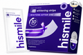 Hismile v3.4 teeth whitening strips 14-pack box and one individual packet shown on a clean white background.