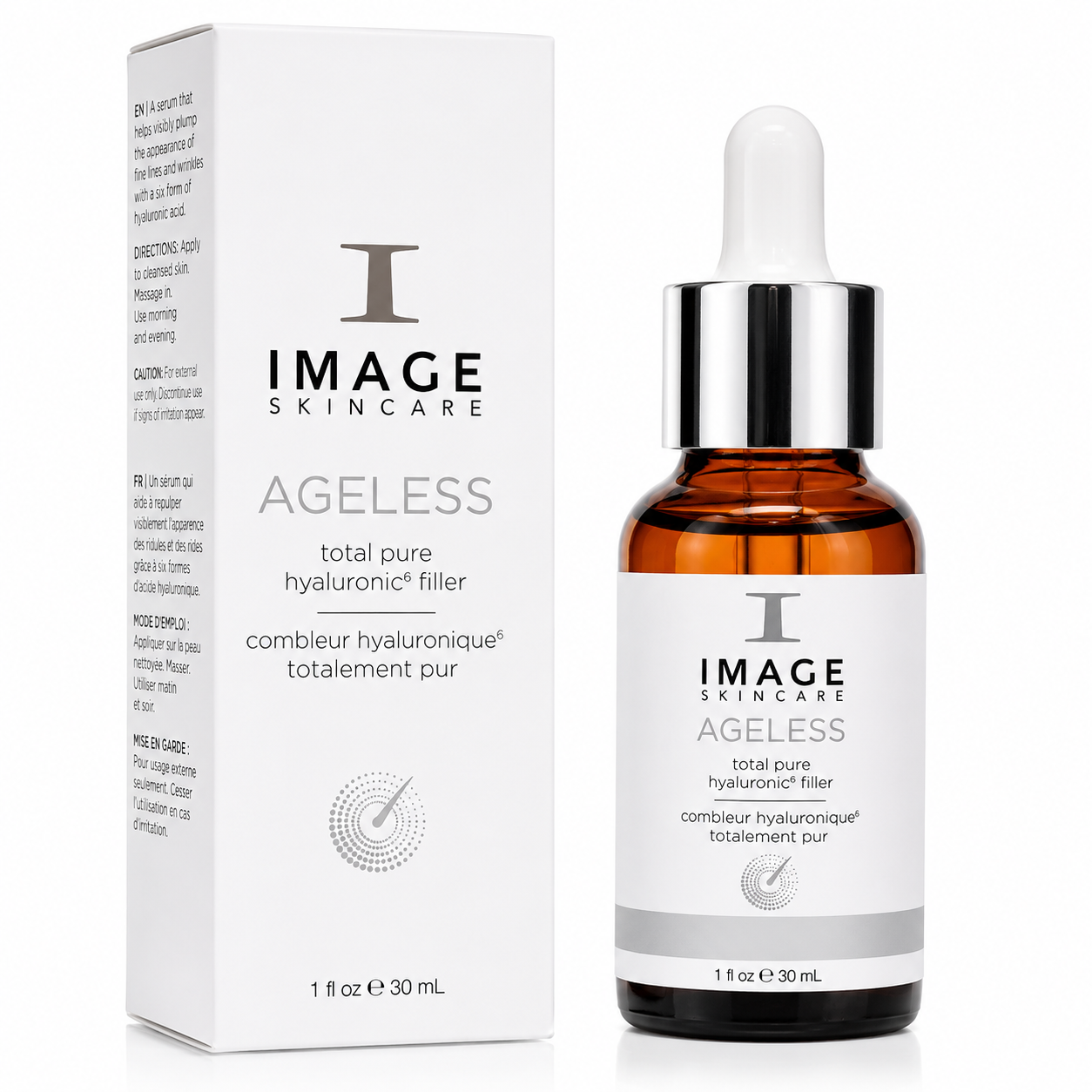 Image Skincare Ageless total pure hyaluronic filler bottle and packaging on a white background