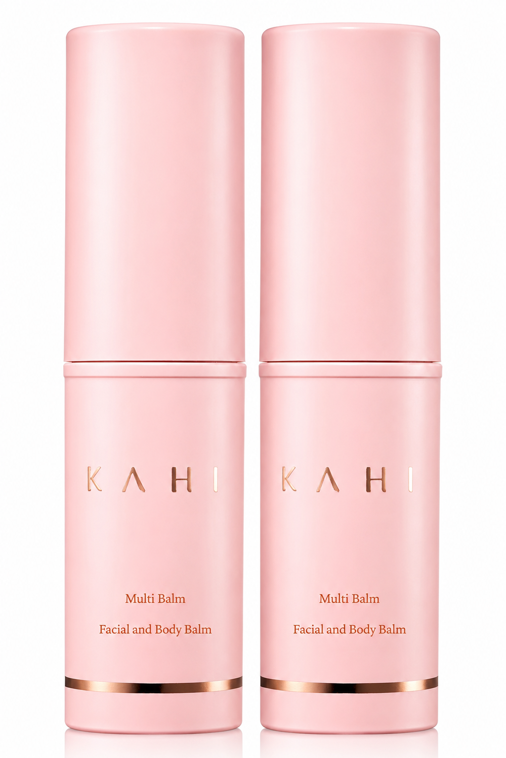 Two pink skincare bottles labeled 'Kahi' on a white background