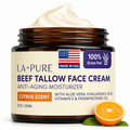 Jar of LA Pure Beef Tallow Face Cream with an orange and mint leaf on a white background