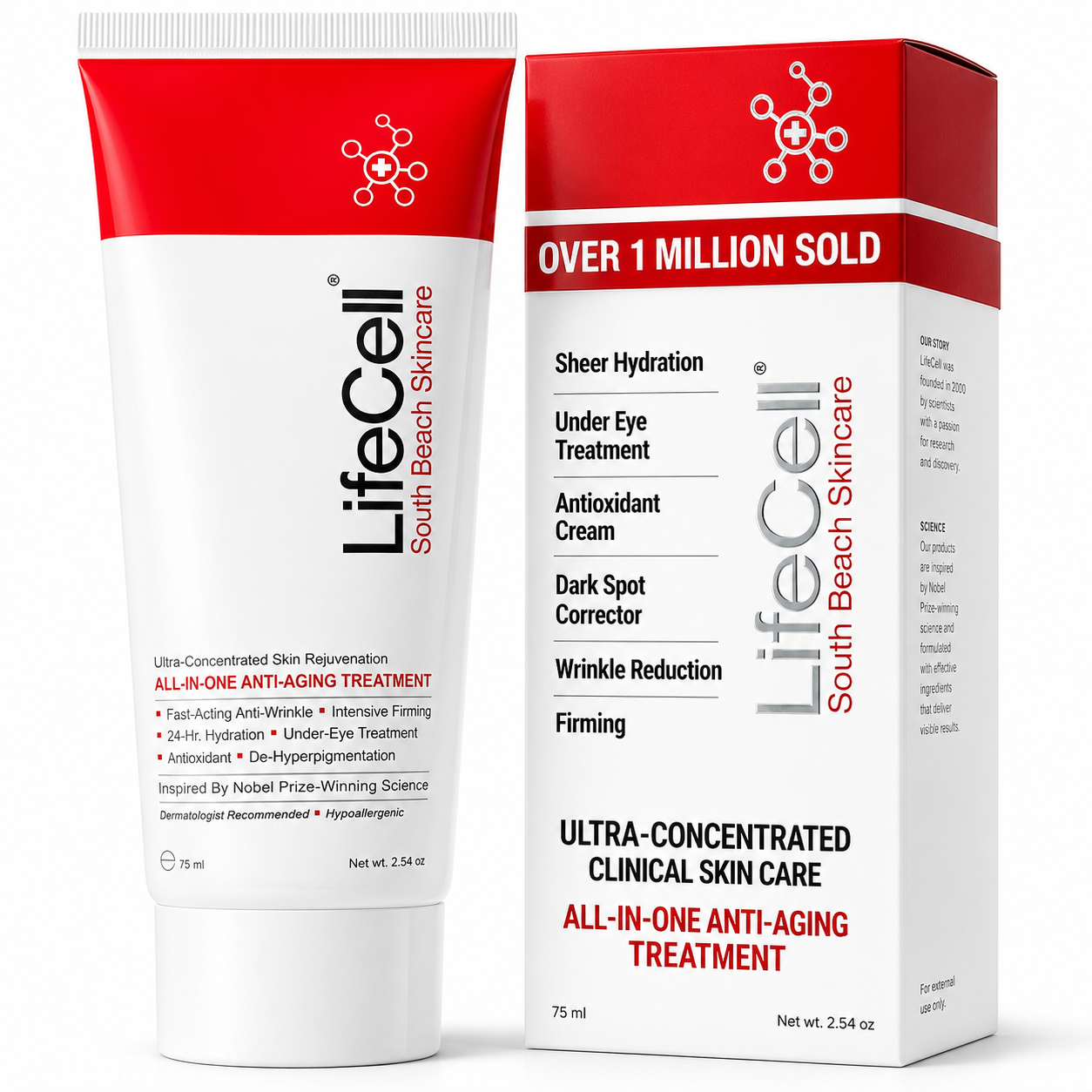 LifeCell skincare product packaging on a white background