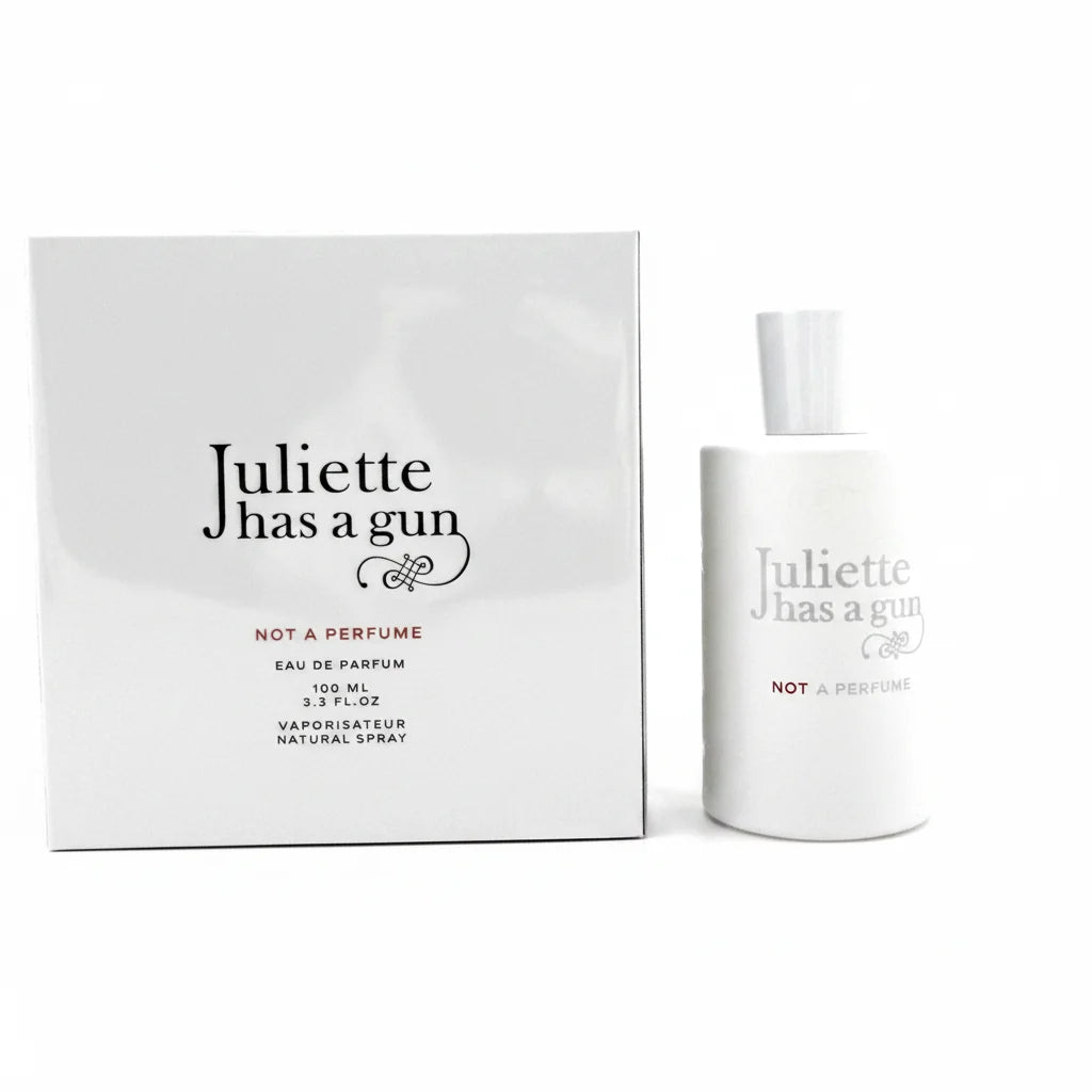 Juliette has a gun perfume bottle and packaging on a white background