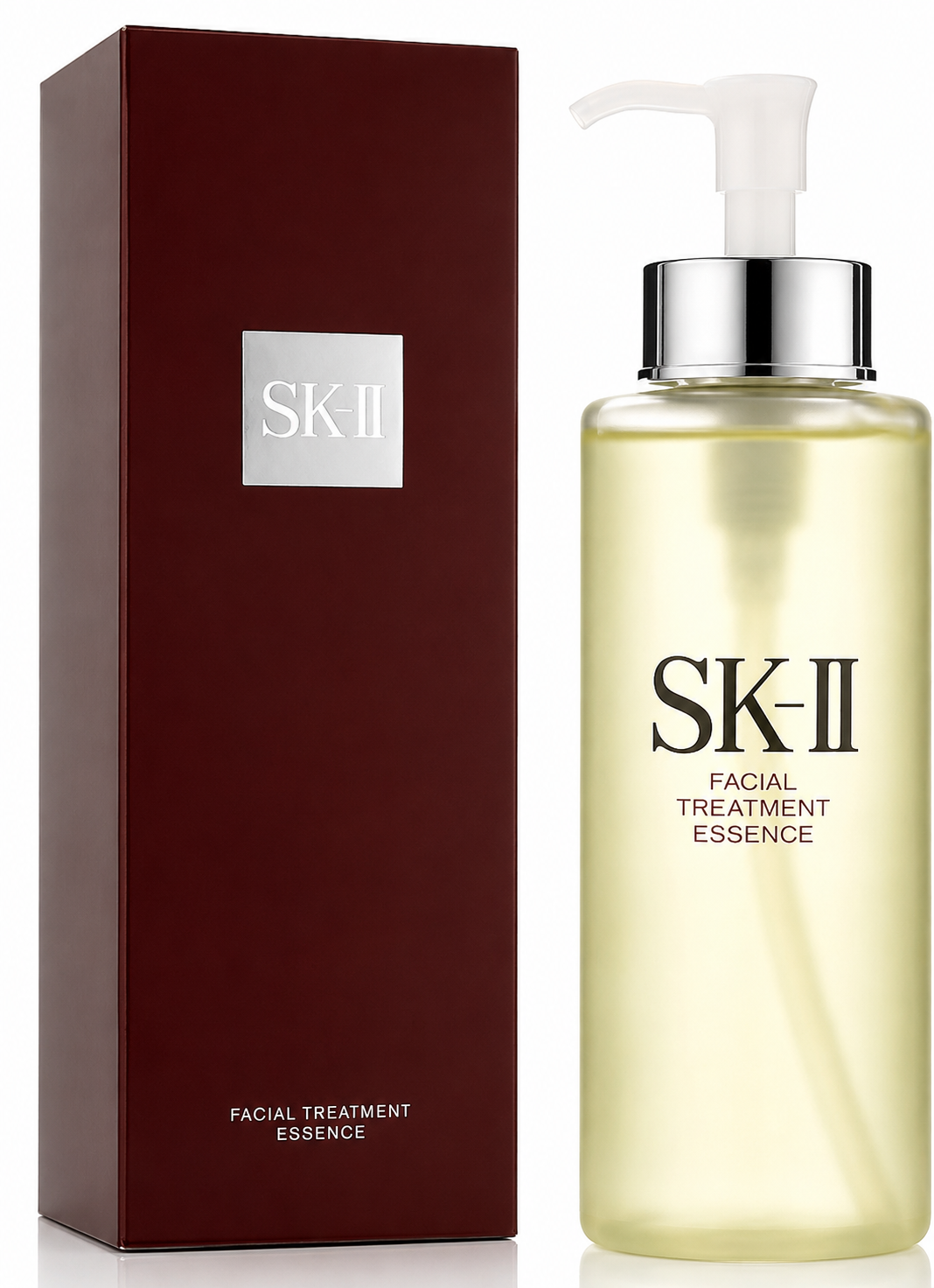 SK-II facial treatment essence bottle and packaging on a white background