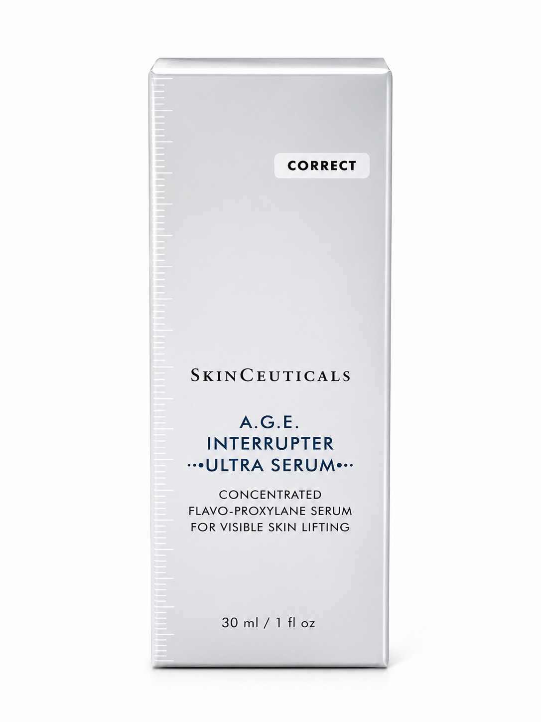 A tall, slim white rectangular box for SkinCeuticals A.G.
