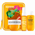 Brazilian Bum Bum Jet Set collection with cream, lotion, and body wash on a white background