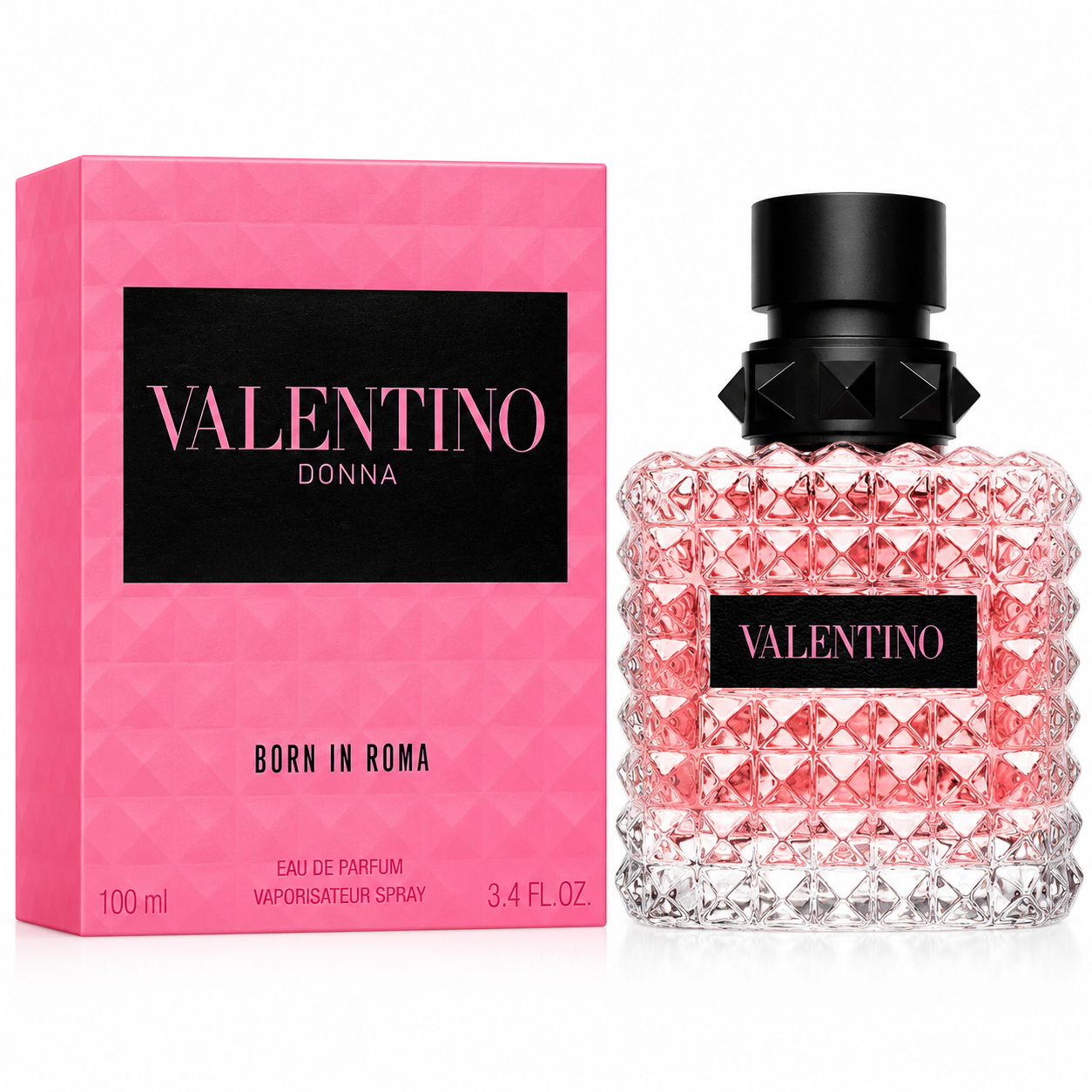 Valentino Donna perfume bottle and packaging on a white background