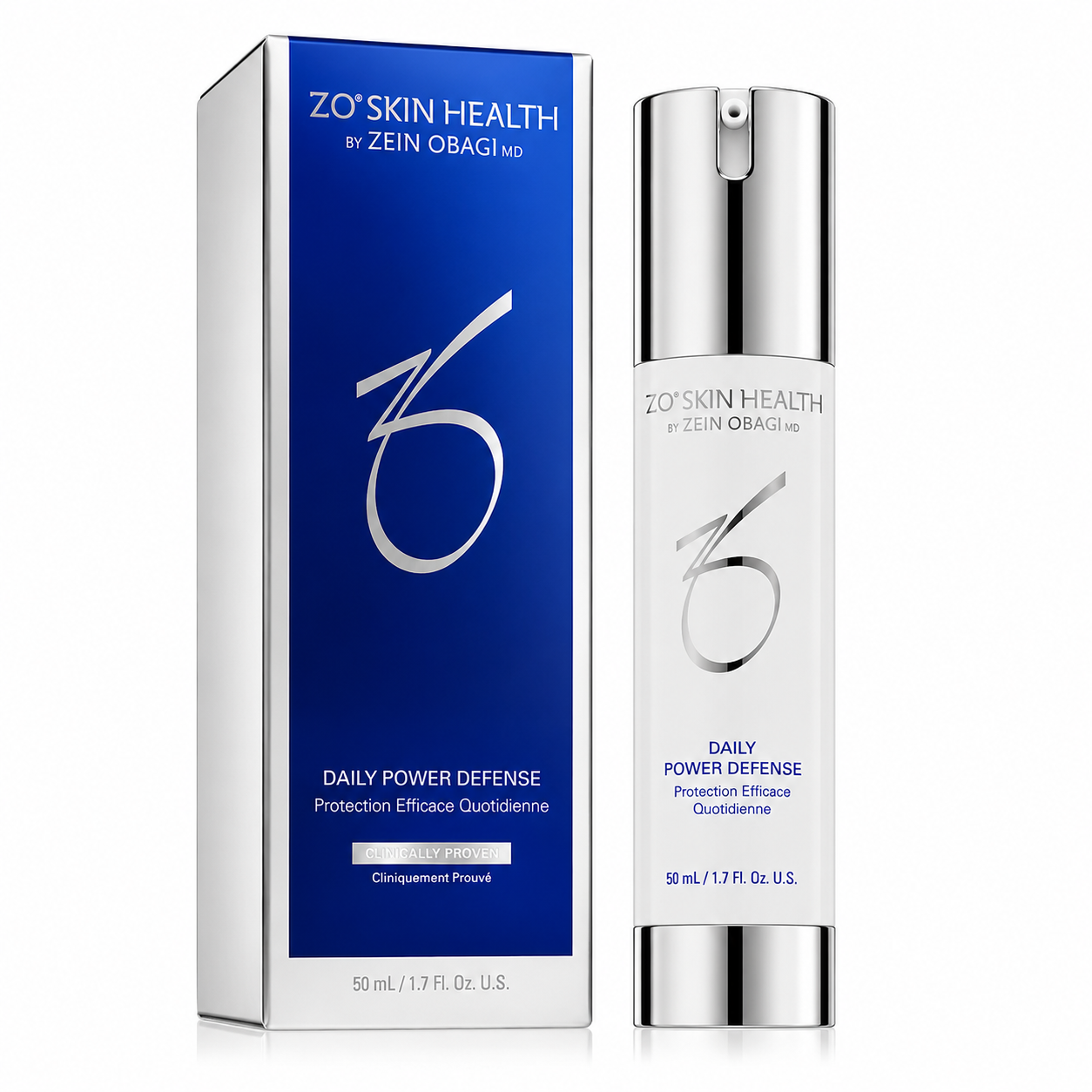 ZO Skin Health Daily Power Defense skincare product and packaging on a white background